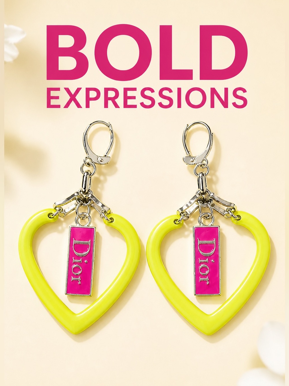 Lime Heart & Pink Bar Charm Earrings